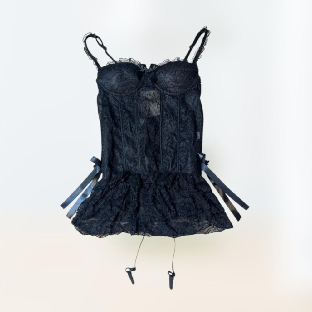 black padded garter sexy corset camisole sleepwear nightwear seems size M